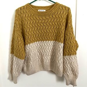 Forever 21 Colorblock Yellow Cream Sweater